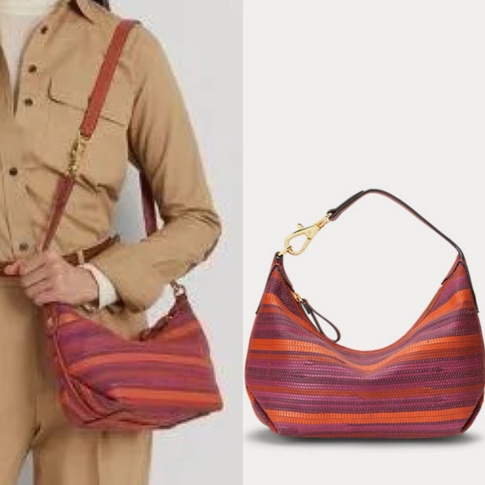 Lauren RALPH LAUREN Fun colorful Genuine Leather Striped shoulder crossbody Bag